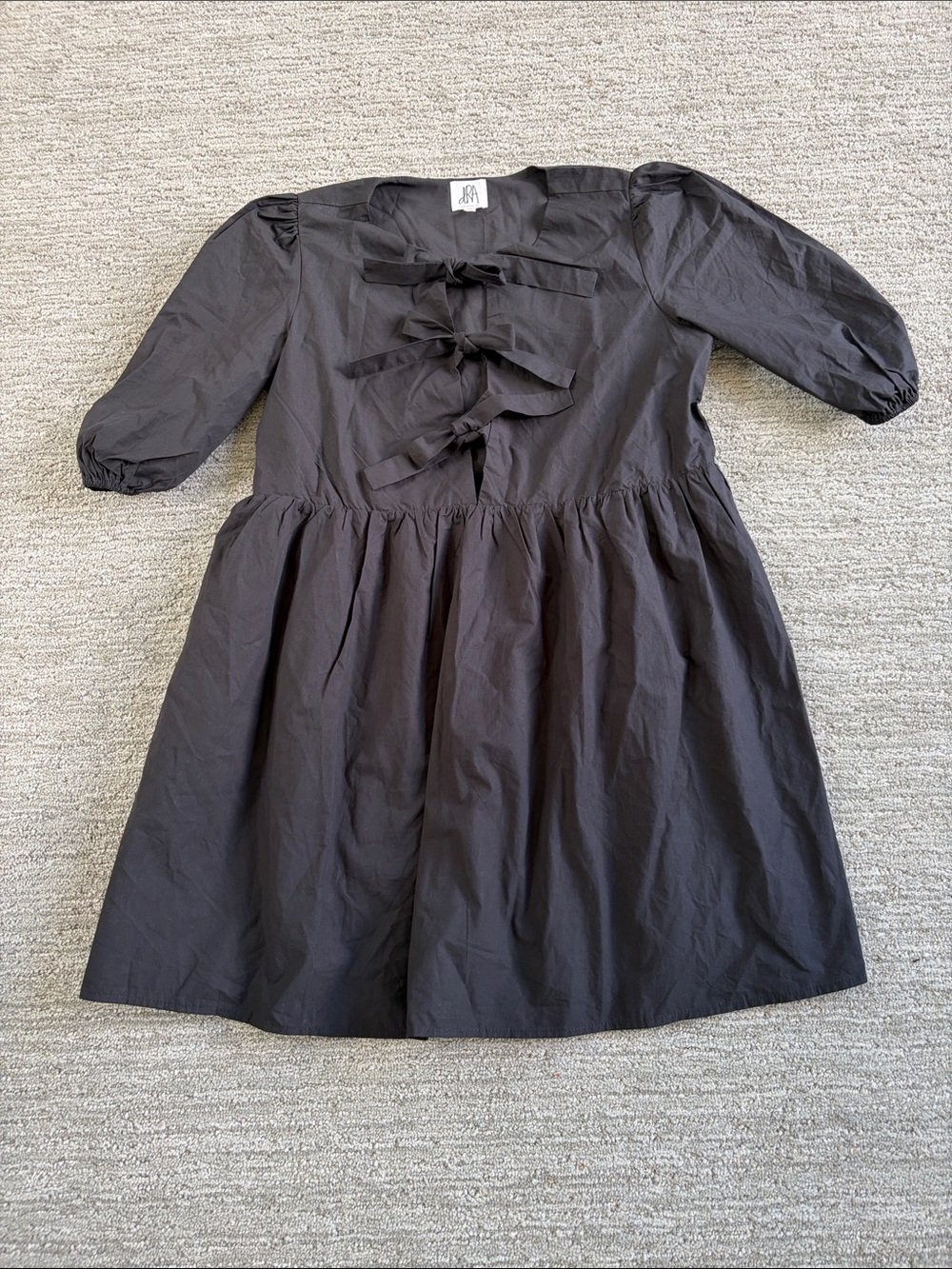 Women's Black Mini Dress with Front Bow Details